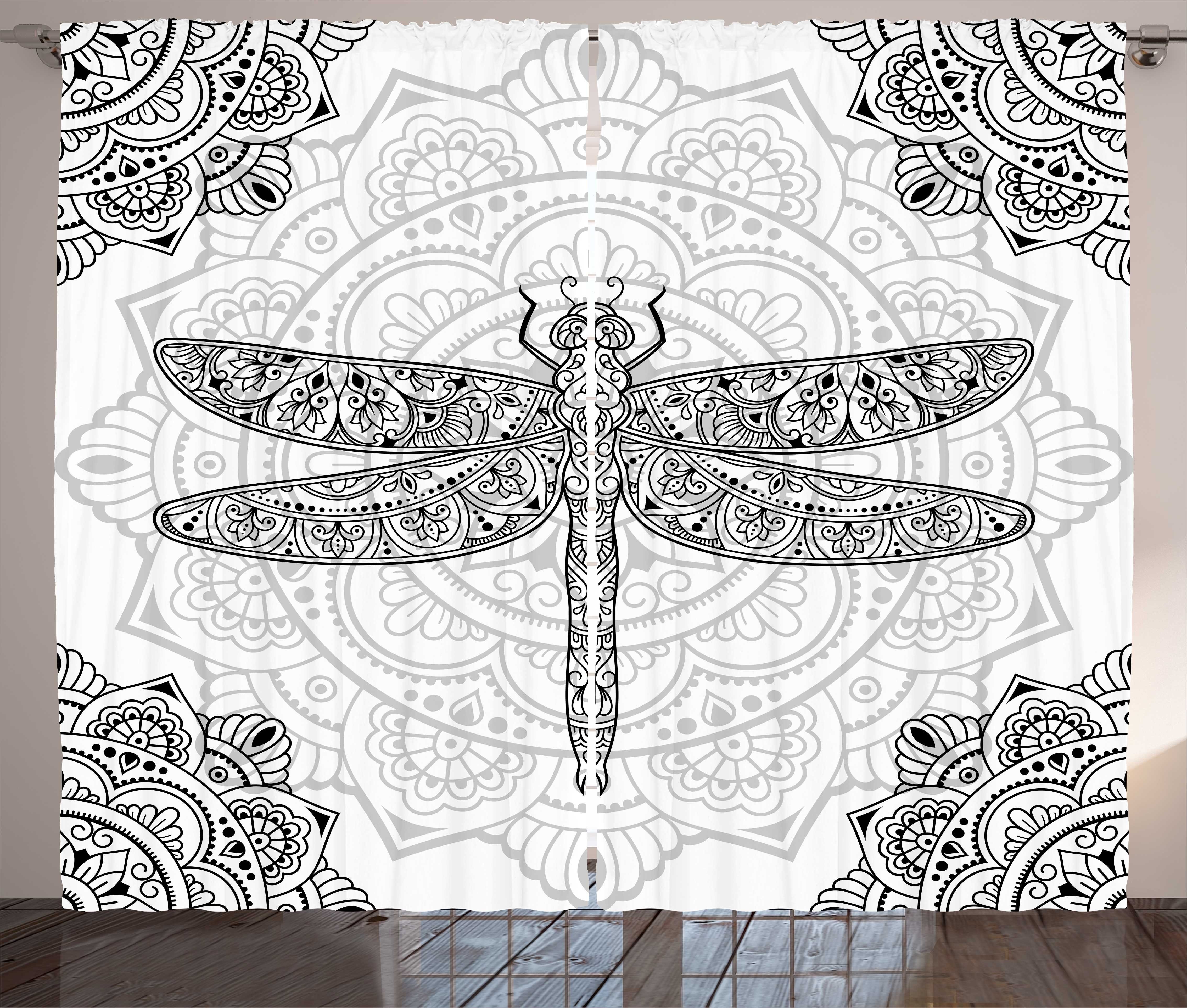 Gardine Schlafzimmer und Abakuhaus, Kräuselband Mandala Tattoo Libelle Haken, Vorhang mit Art Schlaufen