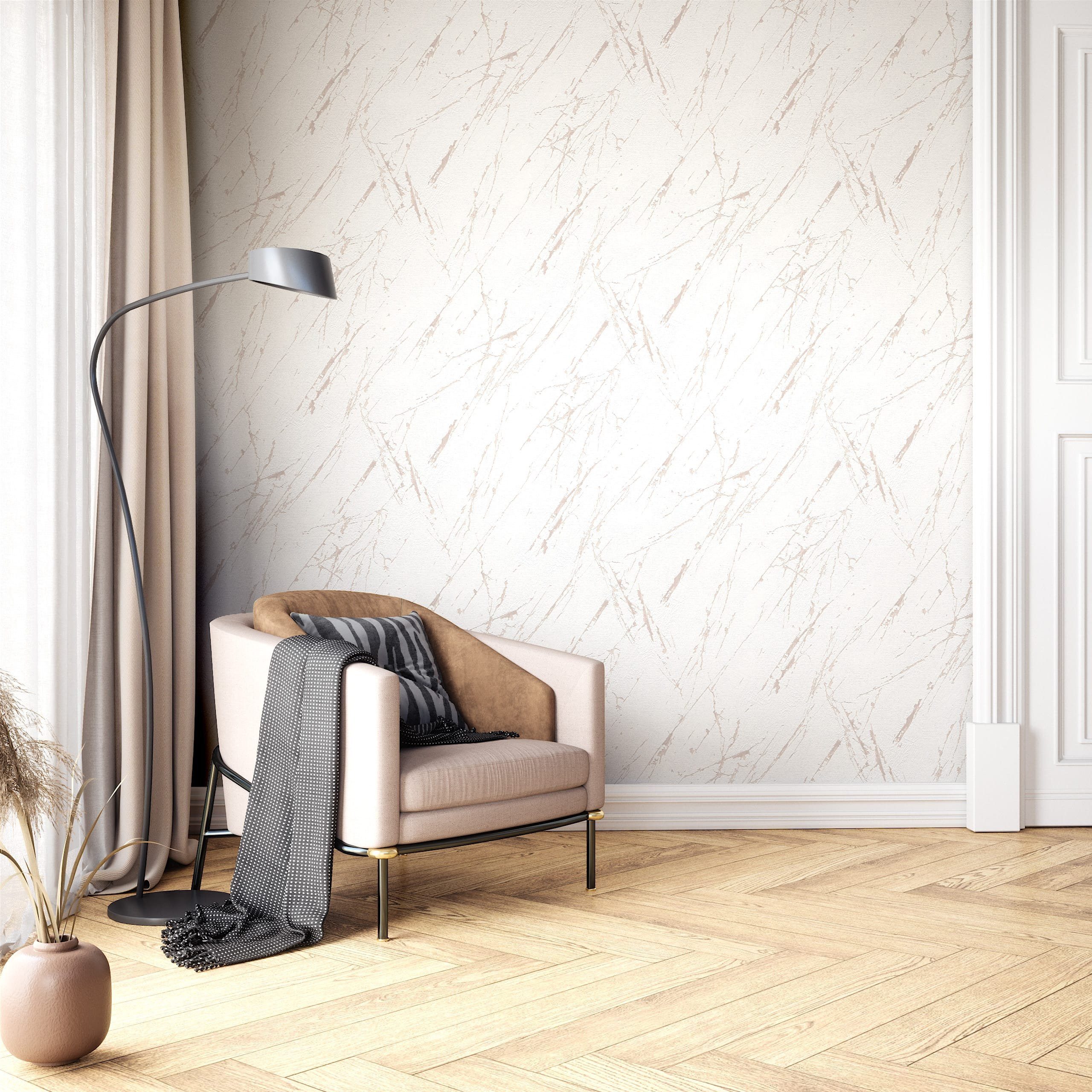 Newroom Vliestapete Marmora 03 Tapete Marmoroptik Marmor,Metallic, Weiß Tapete Modern Marmor - Marmoroptik Marmor-Tapete Creme Puder 3D Optik Glamour Metallic f – Bild 4 von 4
