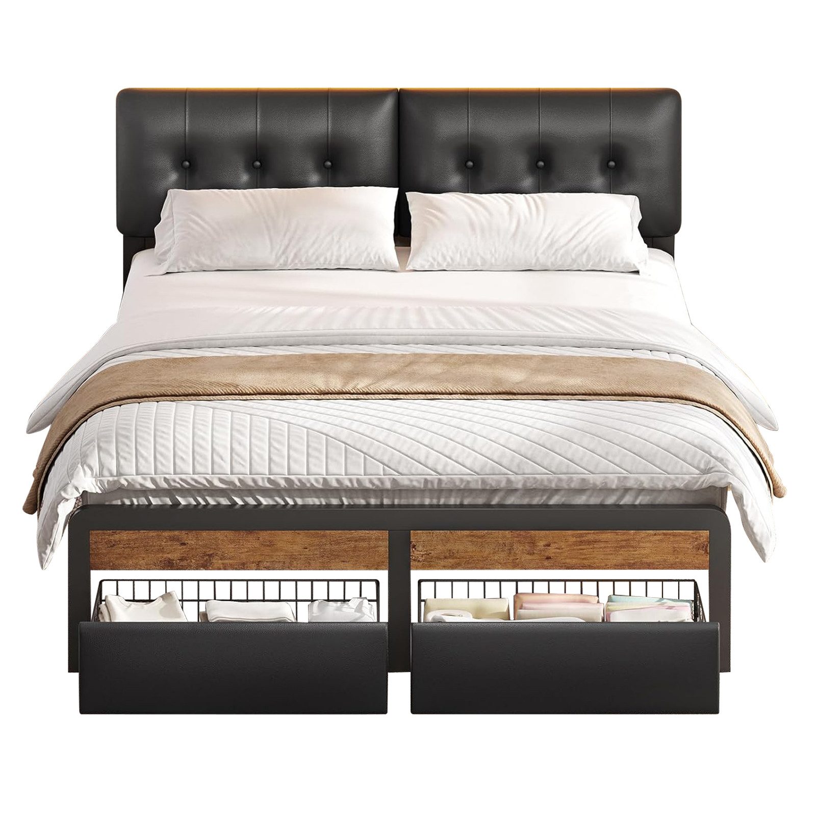 KIMENICH Metallbett Mit LED-Beleuchtung, 2 Schubladen und höhenverstellbarem Kopfteil (1-tlg., Ohne Matratze), Jugendbett Bettgestell 140x190 cm