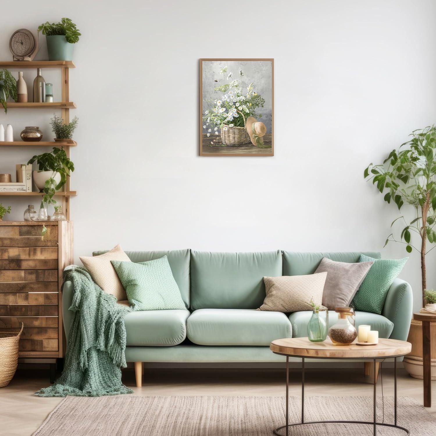 Dazzlewall Leinwandbild Gänseblümchen Leinwand Bilder Rustikale Blumen Poster Wohnzimmer