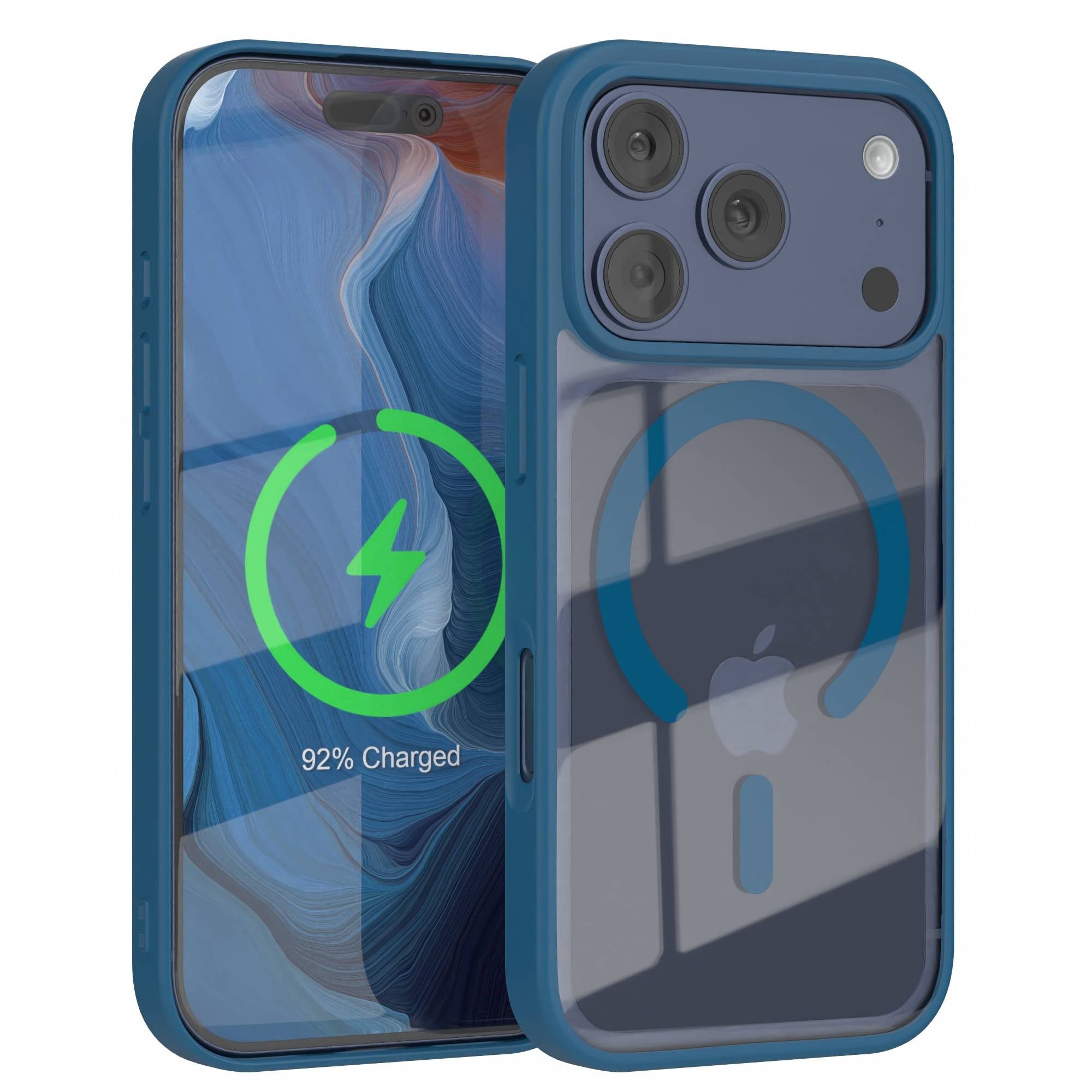 EAZY CASE Handyhülle Transparente Hülle mit MagSafe für iPhone 17 Pro 6,3 Zoll, Silikon Handyhülle, Schutzhülle mit Kameraschutz, Etui magnetisch Blau
