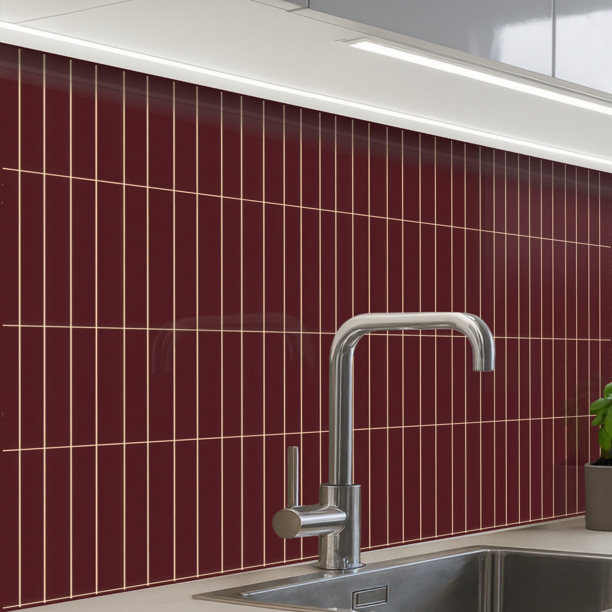 KitchenYeah Küchenrückwand selbstklebend (keine Folie) Linien - Muster - Bordeaux, (1-tlg), Spritzschutz, Küche, Rückwand, Küchenwand, Küchenfront, 80x60 cm