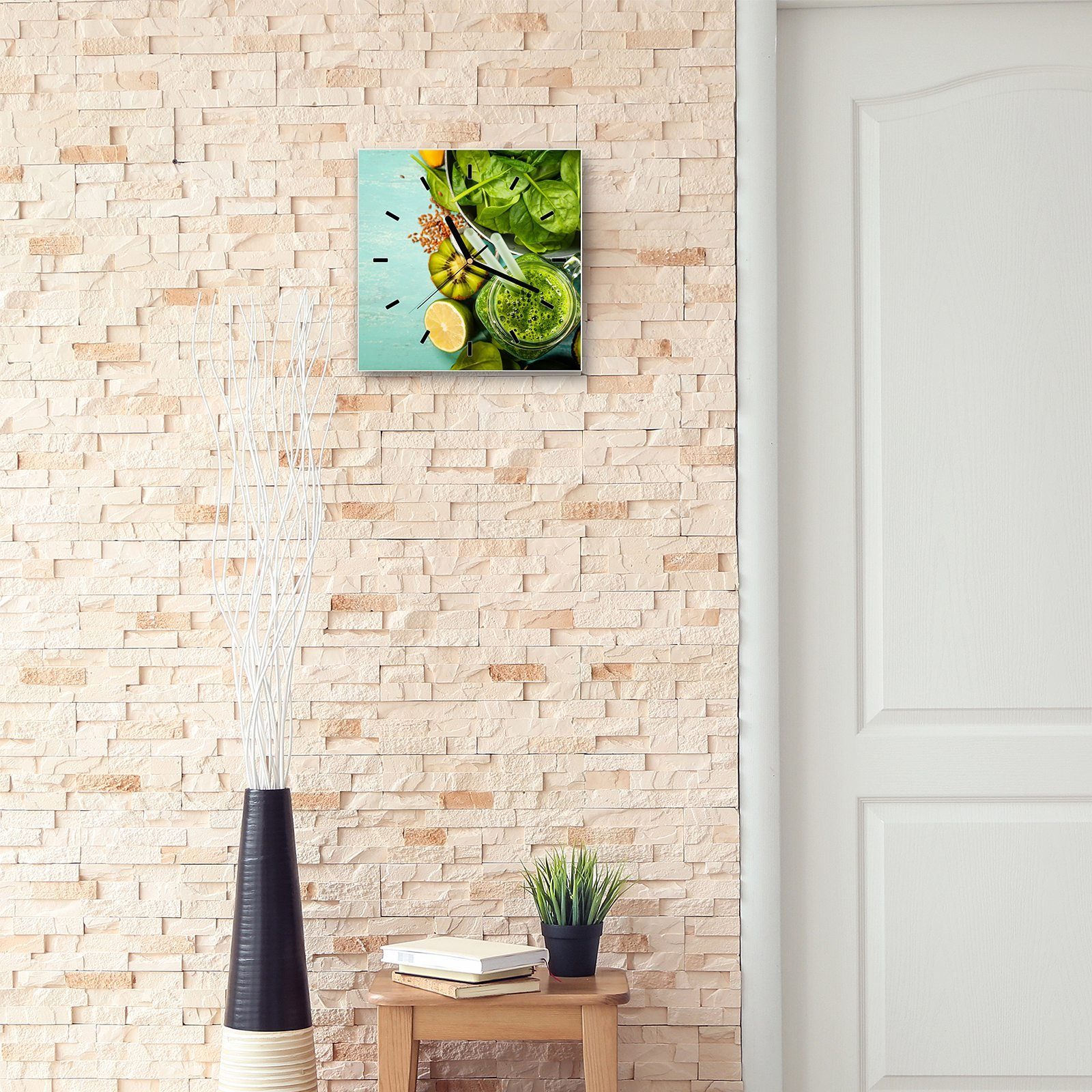 Primedeco Wanduhr Glasuhr cm Größe Wanduhr und Motiv Salat Avocado x mit 30 Wandkunst 30