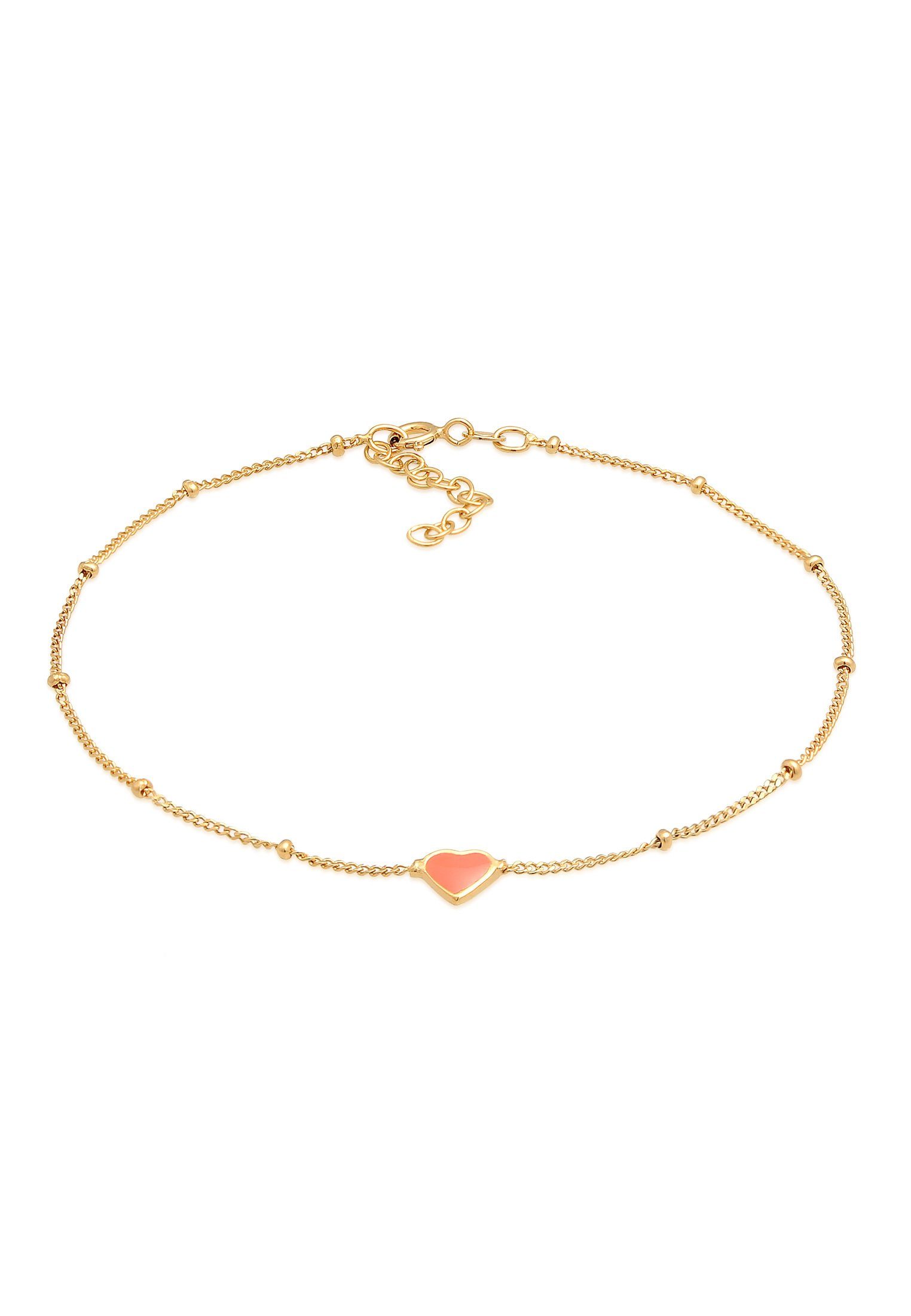 Elli Fußkette Kugelkette Herz Emaille 925 Silber, Herz