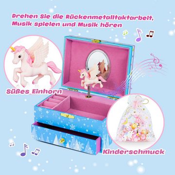 AdelDream Schmuckkasten Musik-Aufbewahrungsbox mit Einhorn Engelsflügeln