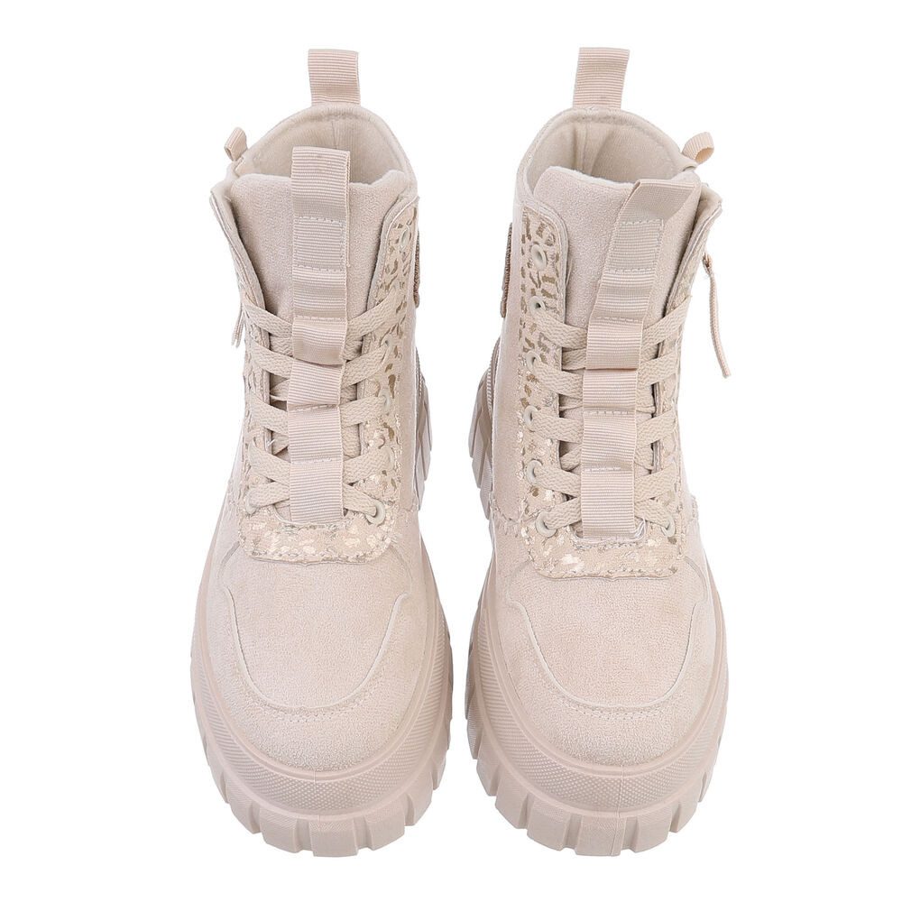 Ital-Design Damen Schnürschuhe Freizeit Schnürstiefelette (87417832) Flach Stiefeletten in Beige