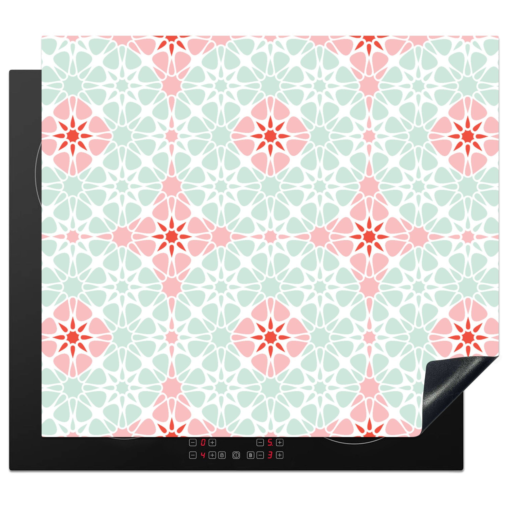 MuchoWow Herdblende-/Abdeckplatte Blumen - Sterne - Winter - Design, Vinyl, (1 tlg), 60x52 cm, Mobile Arbeitsfläche nutzbar, Ceranfeldabdeckung