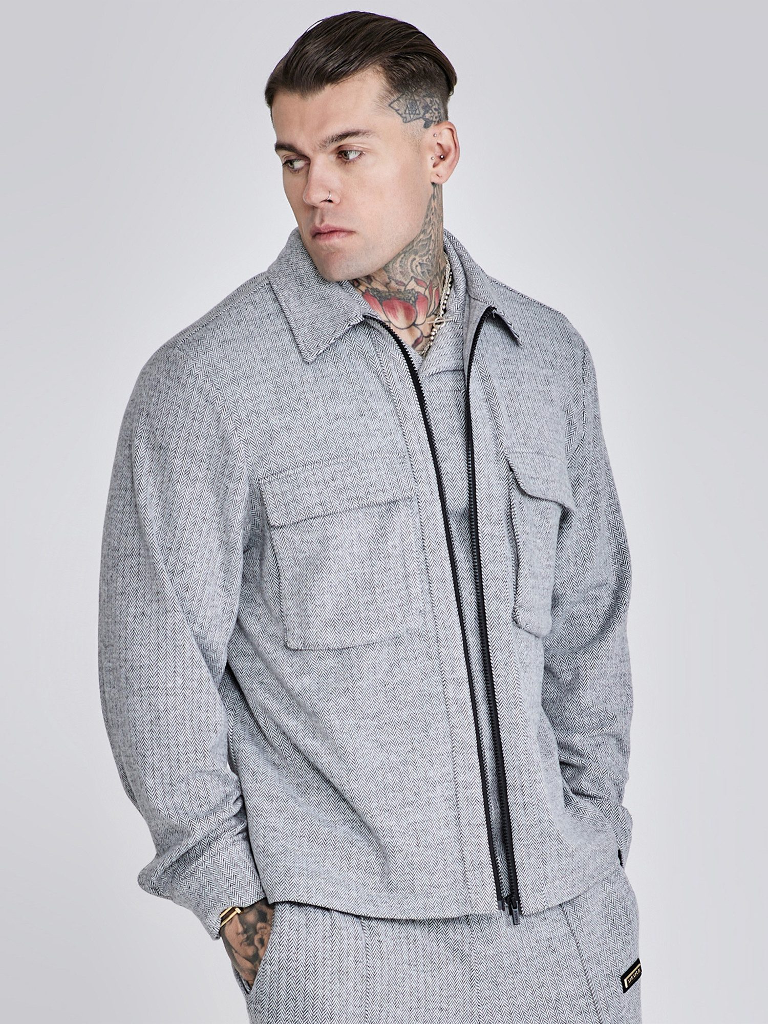 Siksilk Hemdjacke SikSilk Herren Graues Smart Overshirt günstig online kaufen