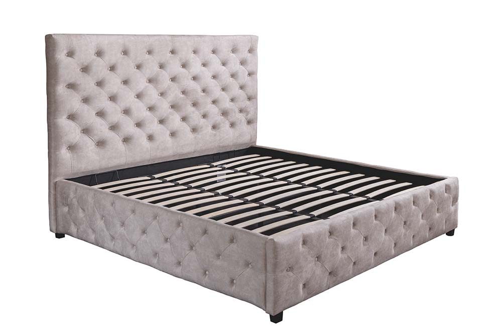 riess-ambiente Boxbett PARIS 180x200cm champagner beige - Samt, inkl. Lattenrost & Bettkasten (Einzelartikel, 1-St), Chesterfield Queensize-Bett mit Stauraum - ideal für Schlafzimmer