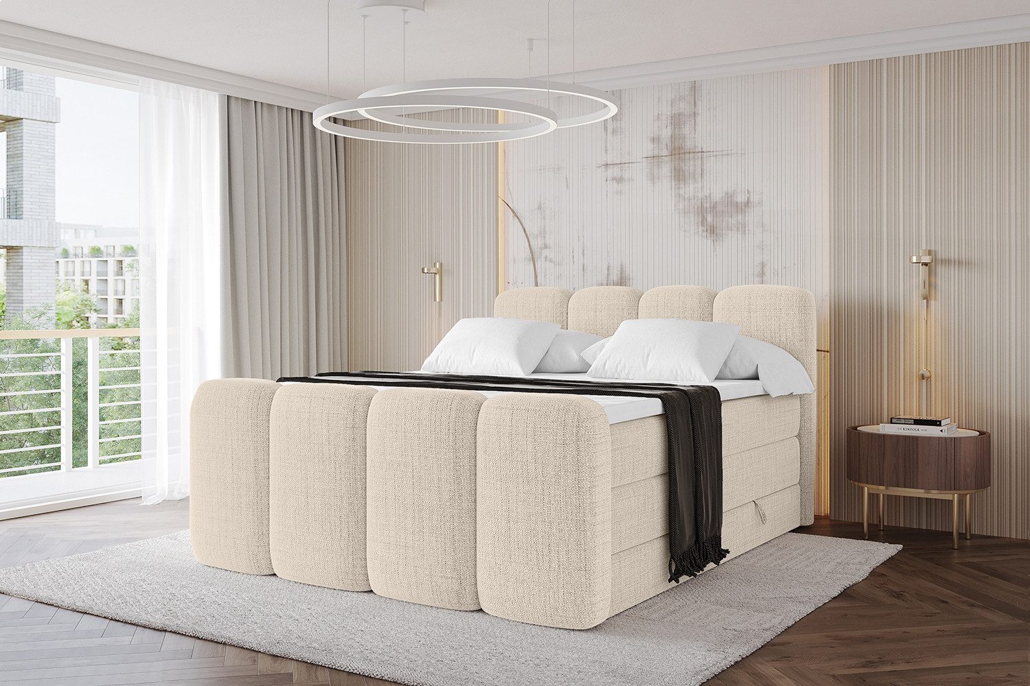 ALTDECOR Boxspringbett NINA-Z KING (Multipocket-Matratze H4, H3 Matratze Bonellfederung, Topper, Kopfteil), Doppelbett mit Fußteil