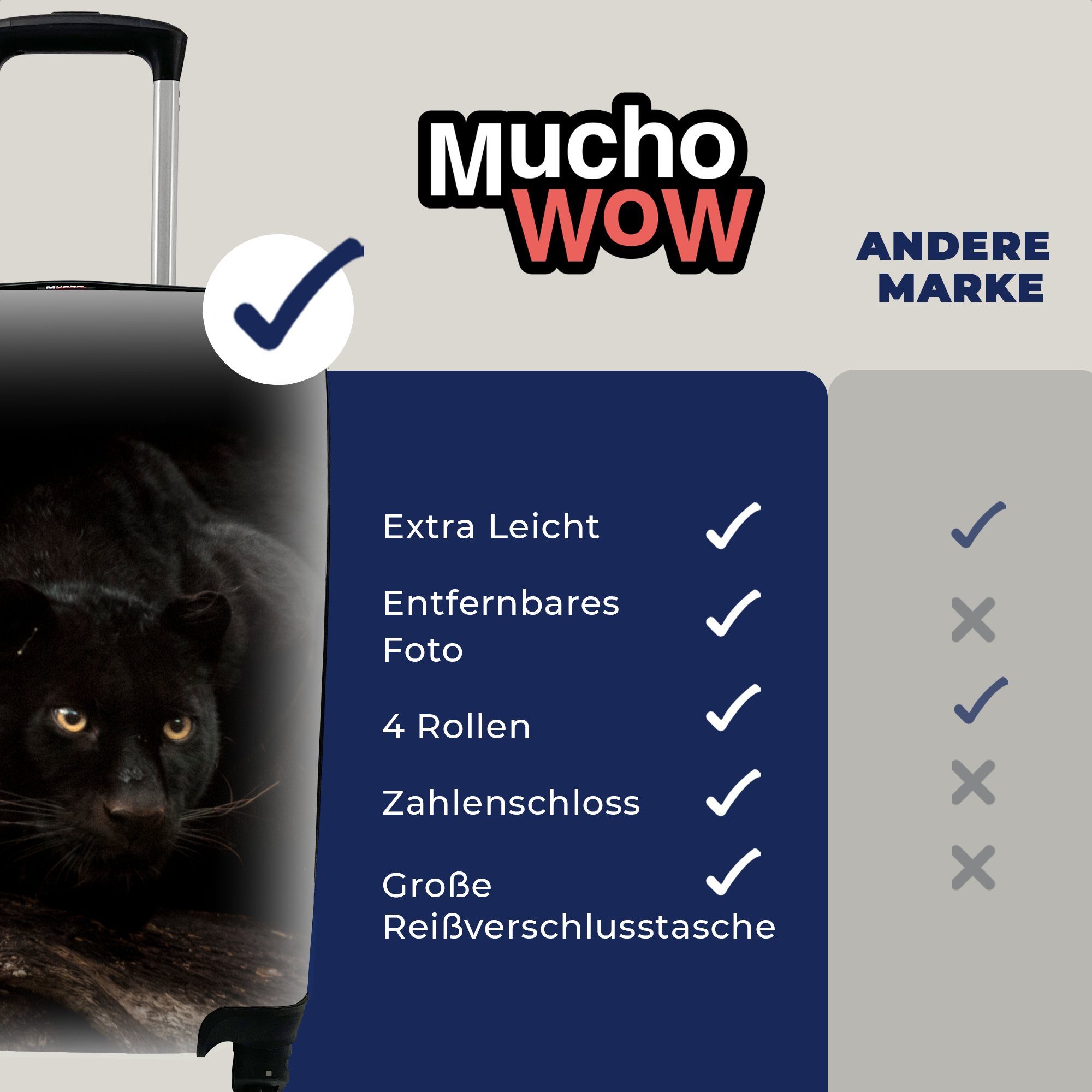 Reisekoffer MuchoWow Handgepäckkoffer rollen, - Augen, Trolley, 4 Ferien, Wald Reisetasche für Handgepäck - Panther mit Rollen,