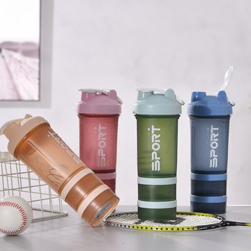 Mrichbez Protein Shaker Protein Shaker Trinkflasche, (1-tlg., mit Tablettenorganizer und Aufbewahrung für Proteinpulver, 500 ml), Shaker-Flasche Erhältlich in vier Farben mit Edelstahl Shake Ball