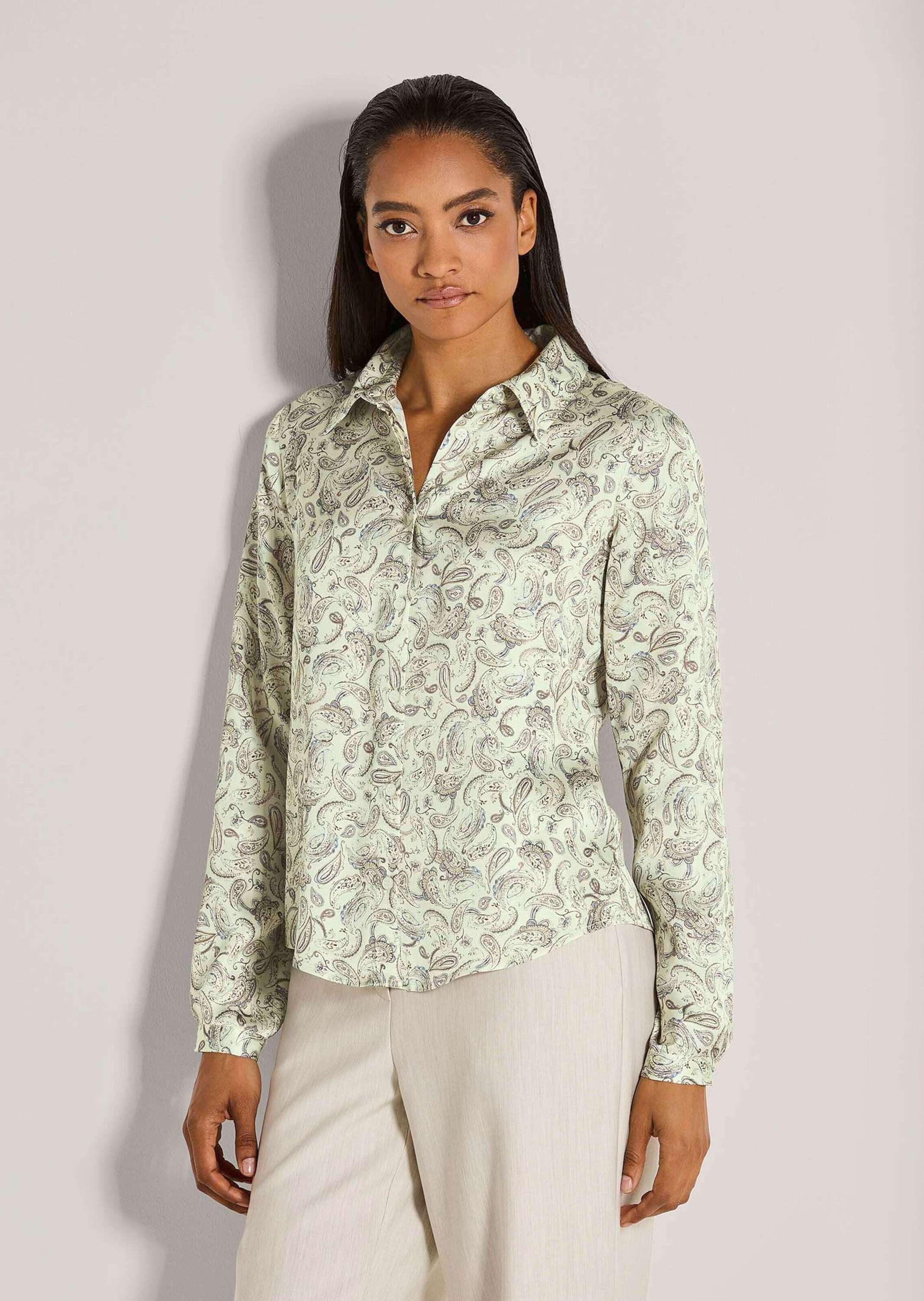 MADELEINE Langarmbluse Elegante Viskosebluse mit Knopfleiste Filigraner Paisley-Print mit Hemdkragen und langen Ärmeln
