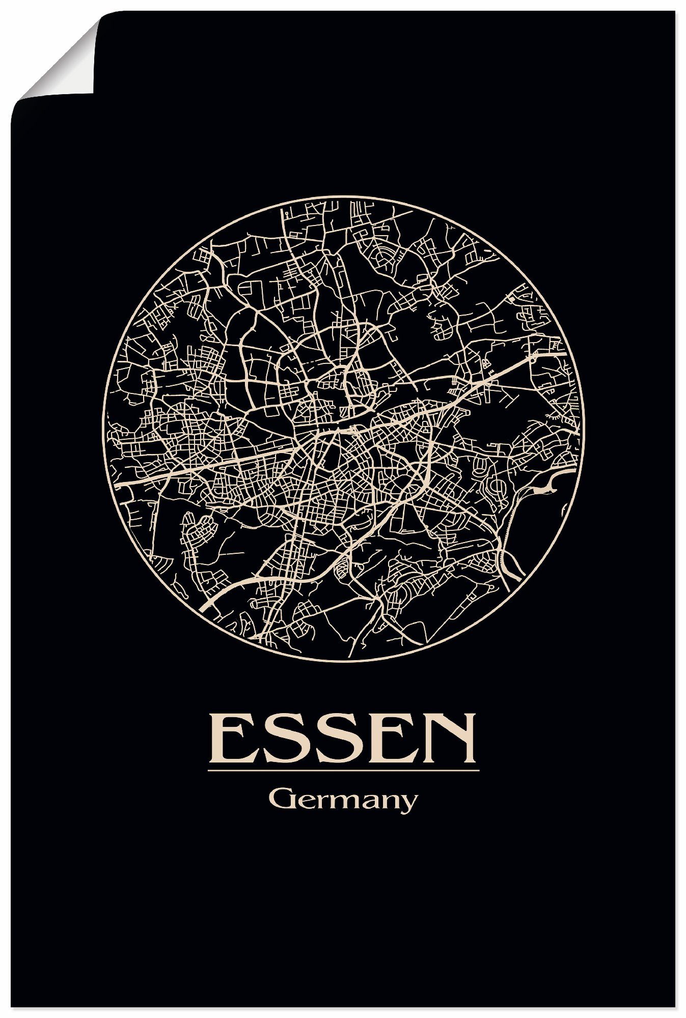 Artland Wandbild Retro Karte Essen Deutschland Kreis, Deutschland (1 St), als Alubild, Leinwandbild, Wandaufkleber oder Poster in versch. Größen
