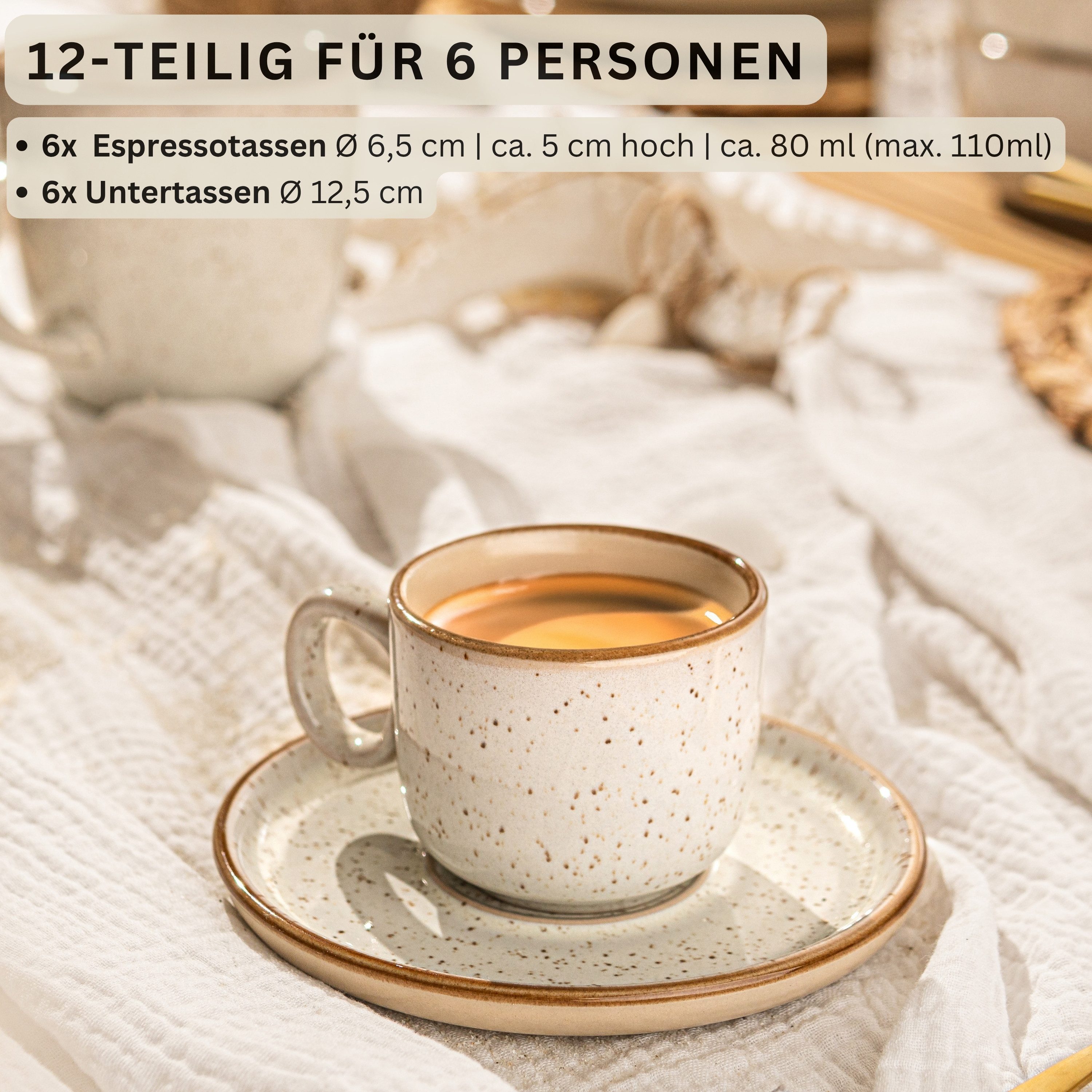 SÄNGER Espressotasse Set 12 tlg. Rio, 12-tlg., Steingut, Rio Creme, 80 ml, VALUE COLLECTION