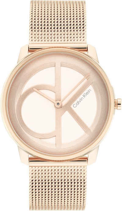 Calvin Klein Quarzuhr Iconic Mesh 35 mm, 25200035, Armbanduhr, Damenuhr, Mineralglas, IP-Beschichtung