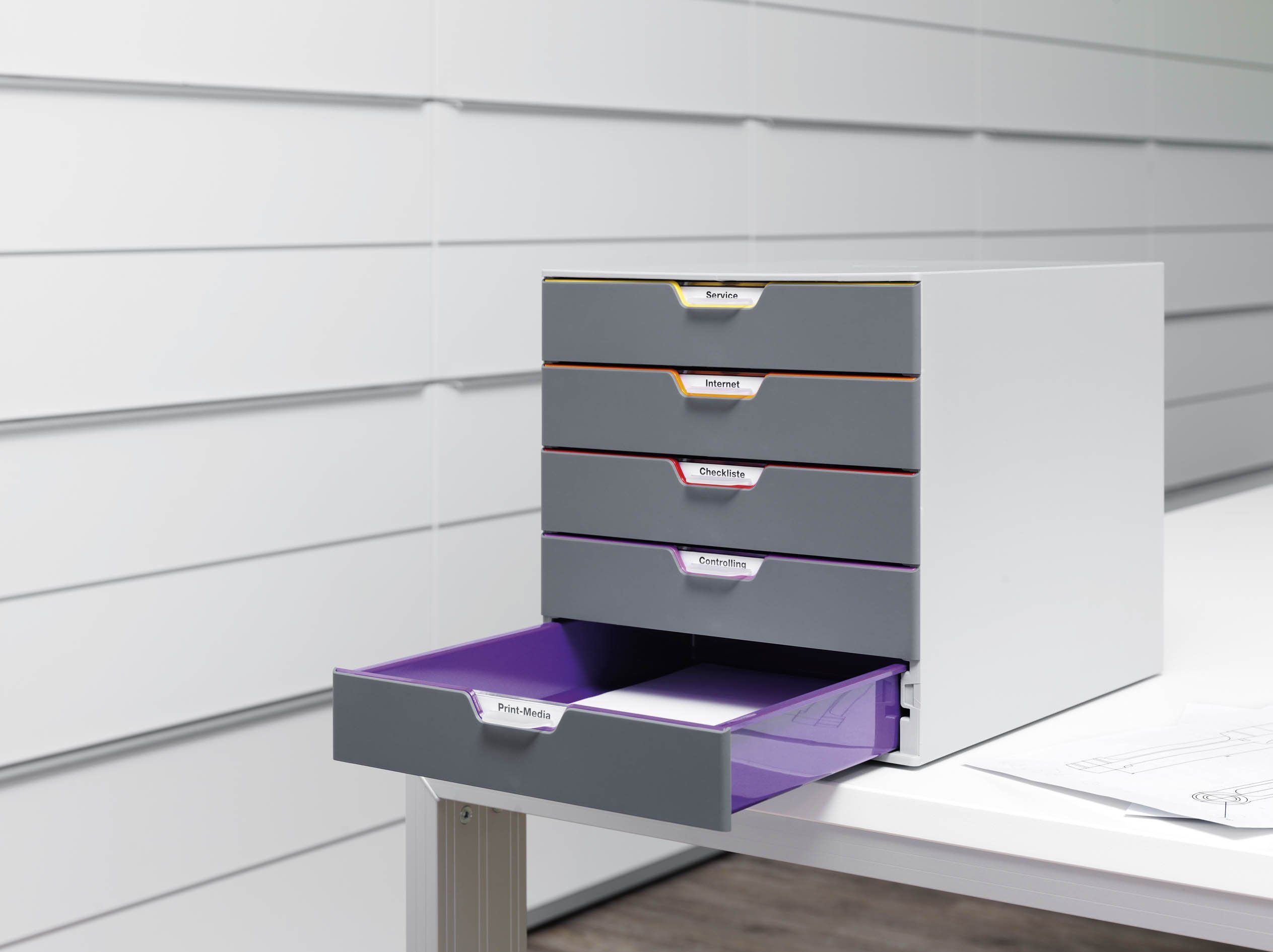 DURABLE Schubladenbox VARICOLOR, Durable 760527 Schubladenbox A4 (Varicolor) 5 Fächer, mit Etiketten zu