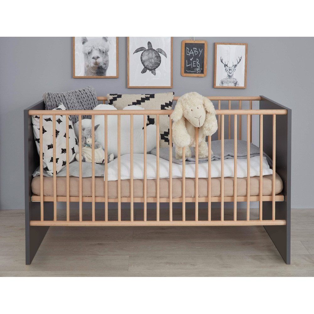 Lomadox MANISA-19 ​​baby room complete set (2-piece), grey with solid beech accents