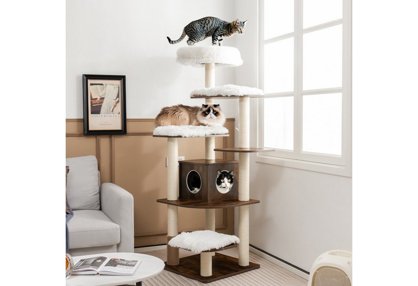 Thumbnail - COSTWAY Kratzbaum Katzenbaum, XXL 175 x 86,5 x 86,5 cm, 6-stufig mit 1 Höhle & 5 Matten