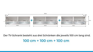 Furnix TV-Schrank Wendi 300 cm (3x100cm) Lowboard TV-Kommode 3 Farbvarianten klares trendiges Design, funktional und pflegeleicht