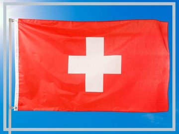 PHENO FLAGS Flagge Schweiz Flagge 90 x 150 cm Schweizerische Fahne Länderfahnen (Hissflagge für Fahnenmast), Inkl. 2 Messing Ösen