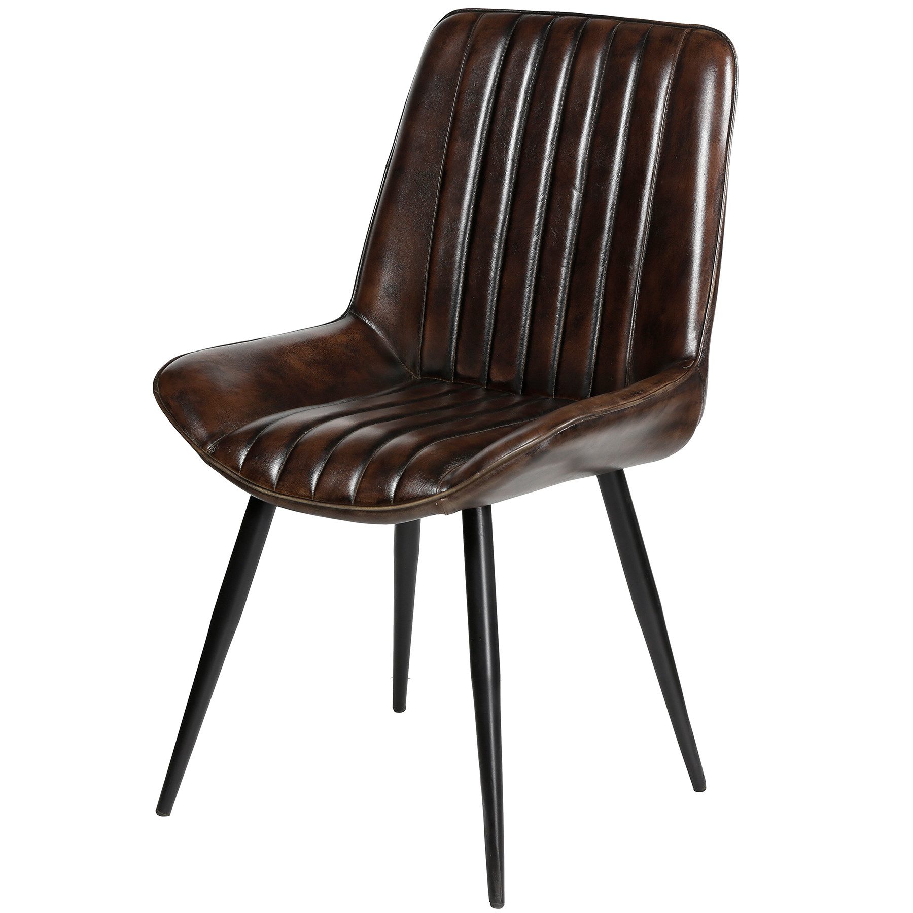 Casa Moro Esszimmerstuhl Esszimmerstuhl Lederstuhl in Antikbraun – Echtleder & Metallgestell