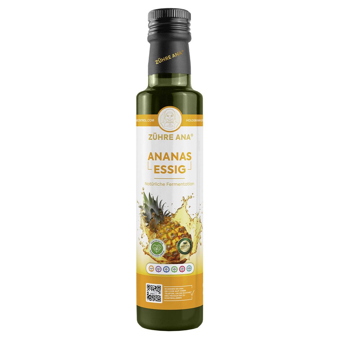 Zühre Ana® Essig Ananasessig – Natürlich fermentiert, Natürlicher Geschmack, 500 ml, Natürliche Fermentation, ohne Zusatzstoffe, frisches Aroma.