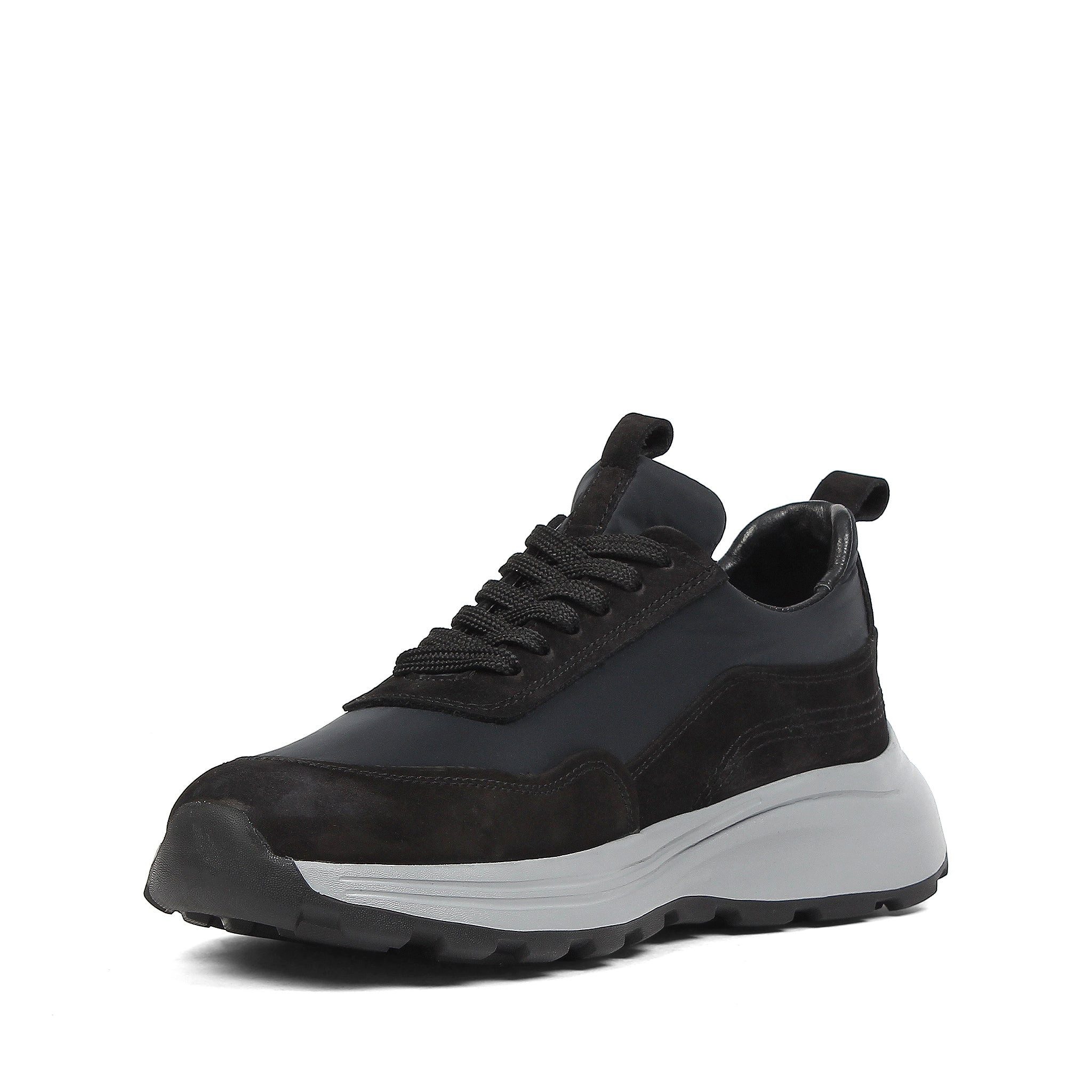 Celal Gültekin Plateau Wildleder Sneaker Profilsohle Low-Top Herren Sneaker Veloursleder, Echtleder-Futter & Decksohle, Schwarz, 40