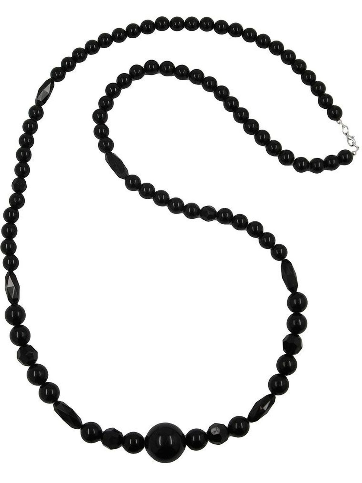 Rillenolive Perlenkette (1-tlg) Gallay schwarz 100cm 30x9mm glänzend Schliffolive Kunststoff