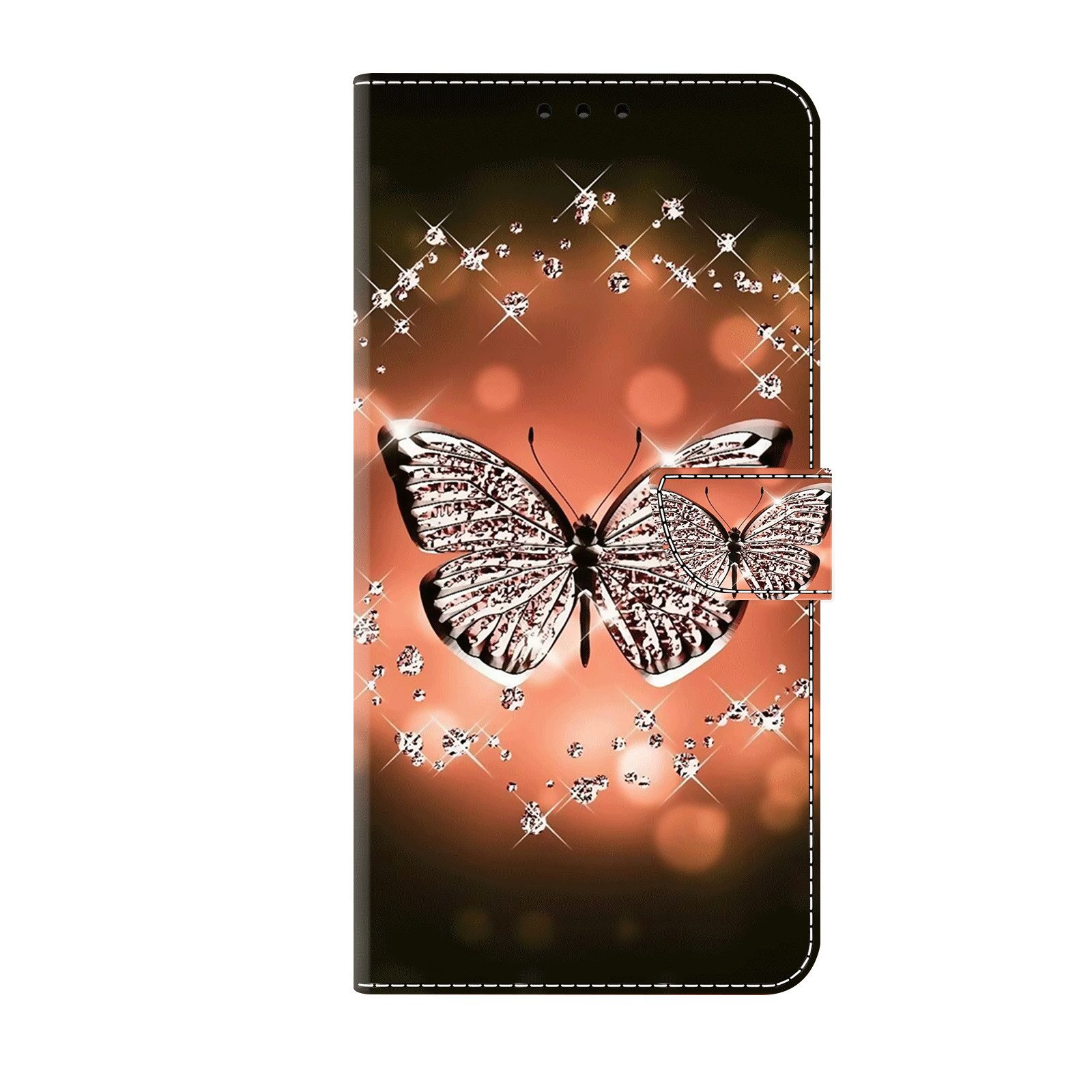 CLM-Tech Handytasche für Samsung Galaxy A36 5G Hülle aus PU-Leder Klapphülle (Schmetterling Diamanten Muster, Handyhülle mit Standfunktion - Wallet Flip Case inklusive Kartenfächer), Cover mit Magnetverschluss Samsung Galaxy A36 5G Schutzhülle