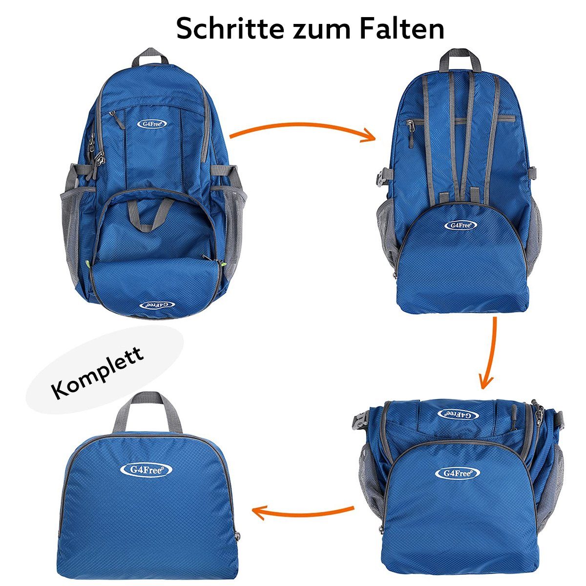 Navy 40L Freizeitrucksack, Wanderrucksack Camping-Reise- faltbarer G4Free blau