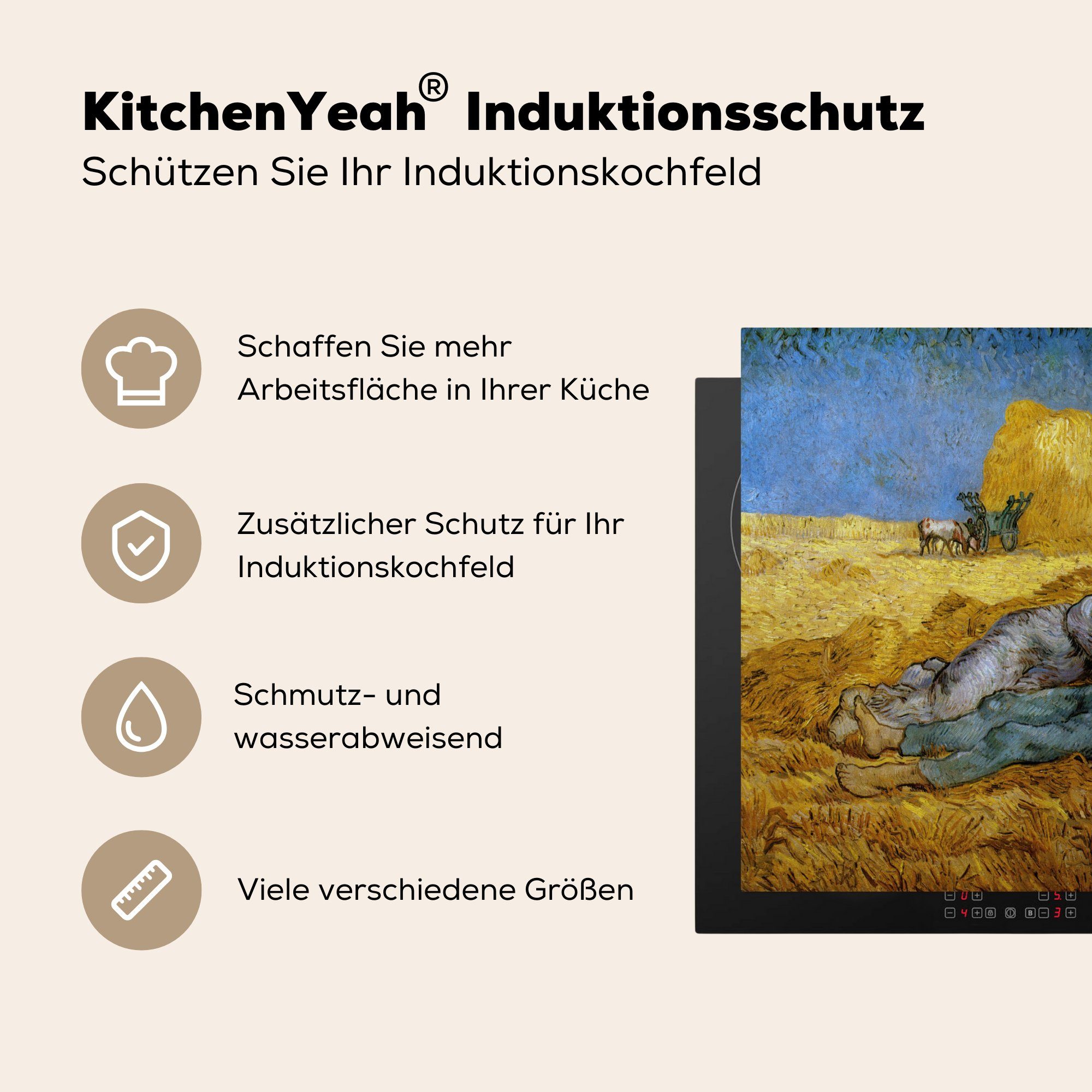 Gogh, Siesta (1 cm, Vincent die Vinyl, Induktionsmatte für - Ceranfeldabdeckung küche, Die 59x52 MuchoWow Herdblende-/Abdeckplatte van tlg),