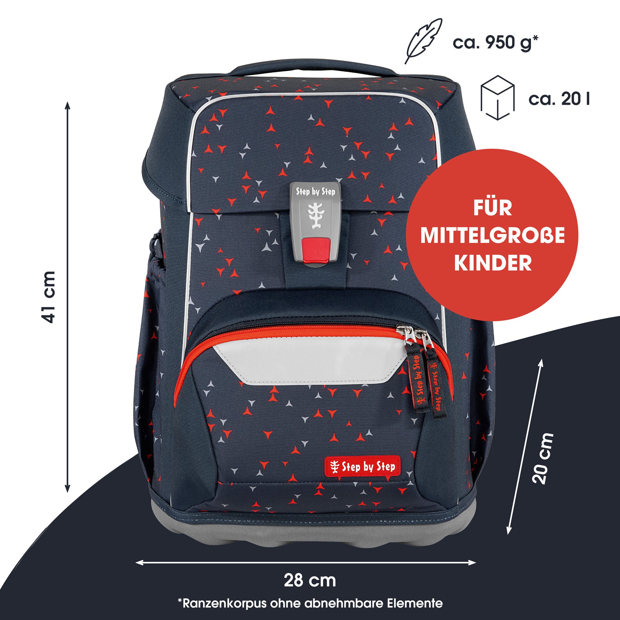 Step by Step Schulranzen BASIS „Anthrazit Triangles“, 7-teilig, schwarz (4-teilig, 7-tlg)