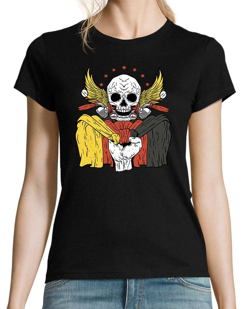 Youth Designz Damen trendigem Frontprint Skull German mit Schwarz T-Shirt Biker Shirt