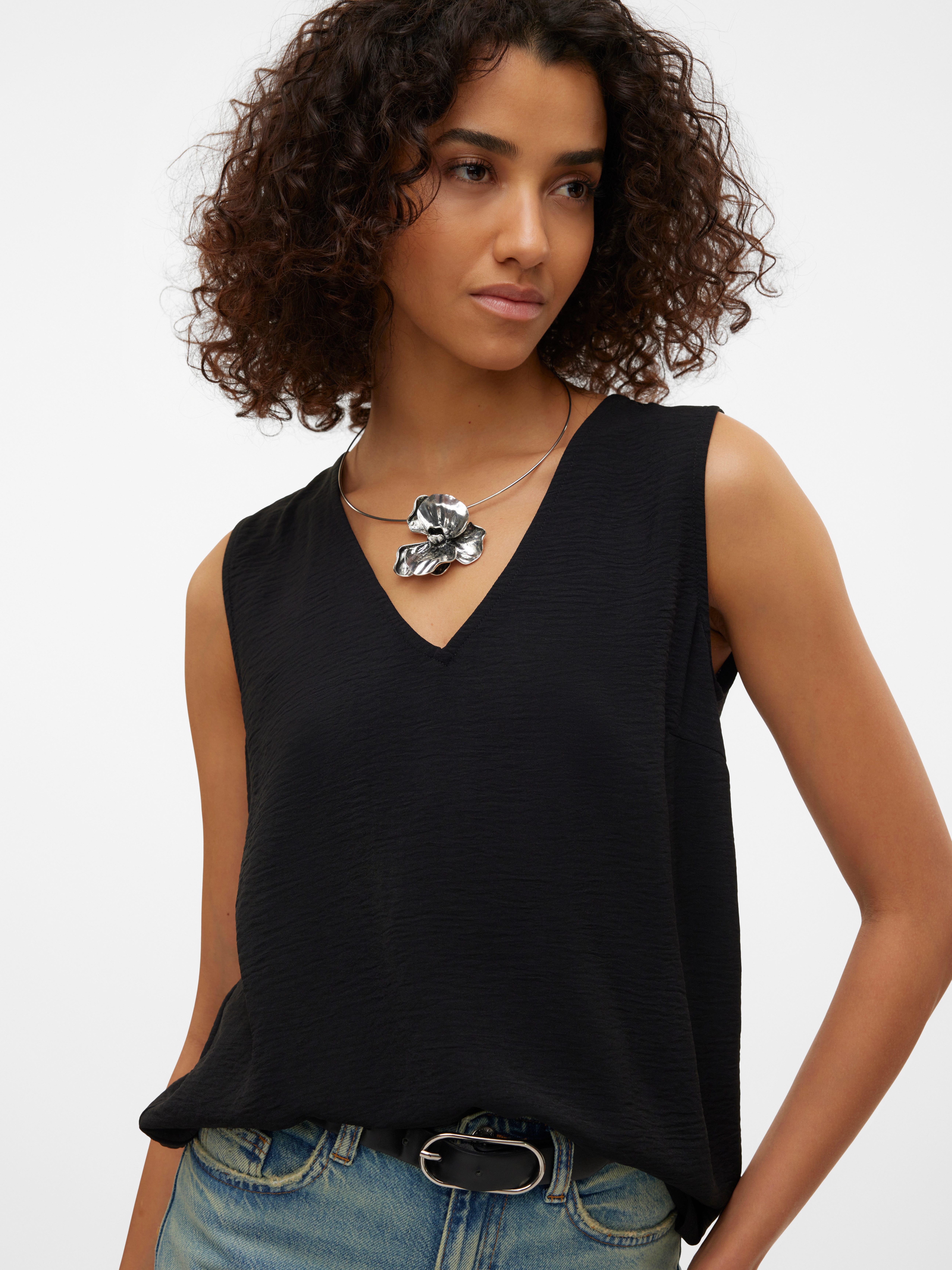 Vero Moda Shirttop VMALVA S/L V-NECK TOP WVN NOOS Kunstfaser, regular fit günstig online kaufen