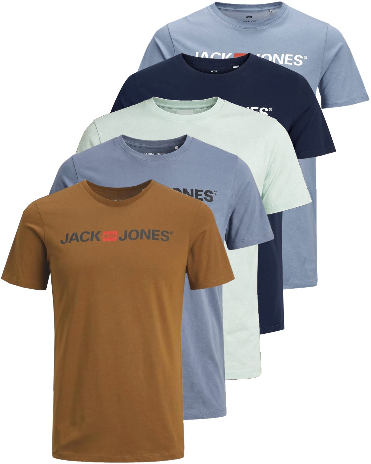 Jack & Jones Print-Shirt (Spar Set, 5er-Pack) T-Shirts mit Aufdruck aus Baumwolle