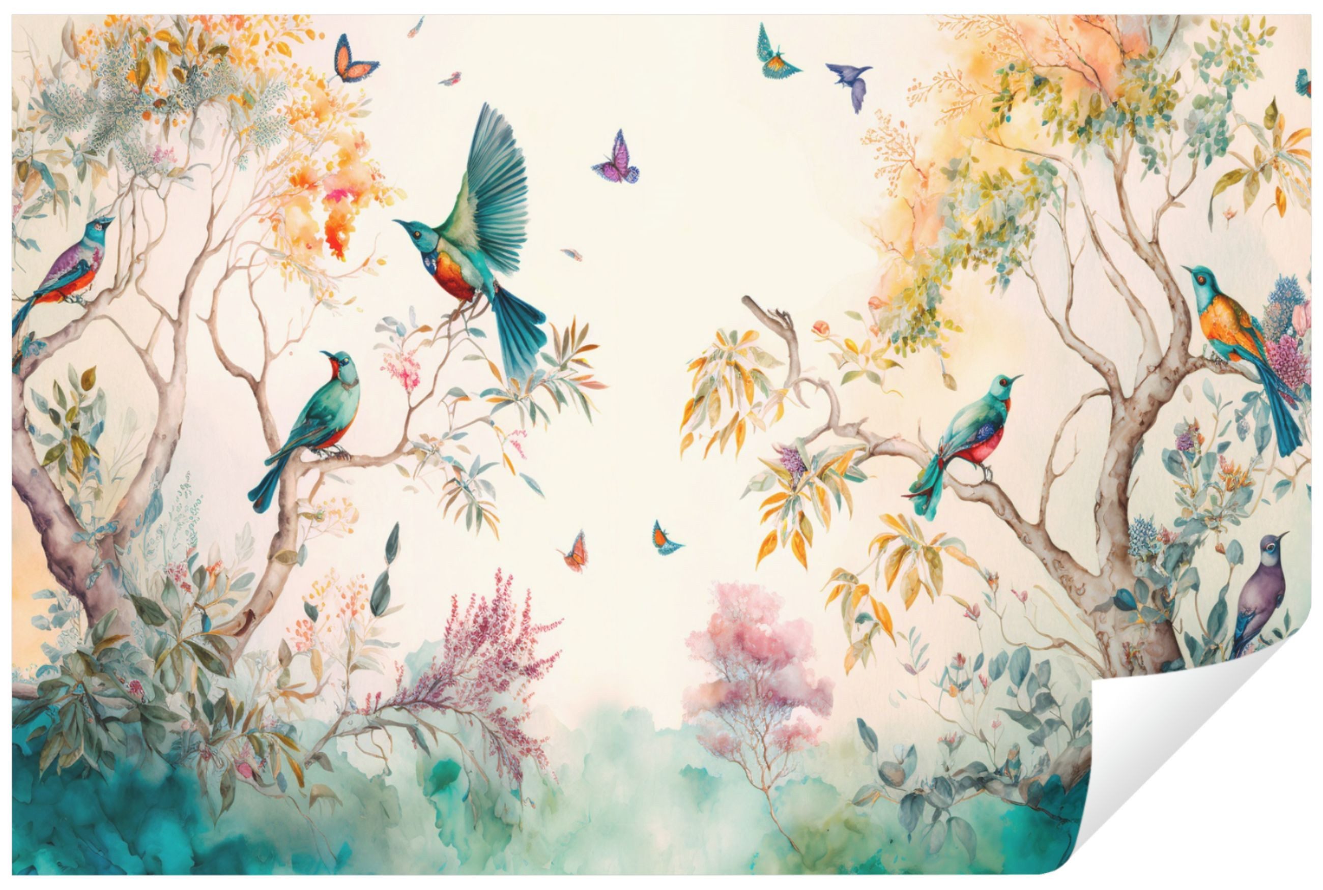 Wallarena Fototapete Wald Vögel Gemalt Vlies günstig online kaufen