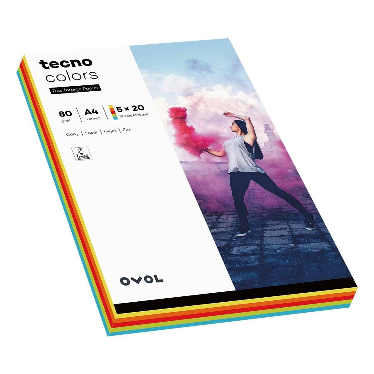 Inapa tecno Druckerpapier Rainbow, Intensivfarben-Mix, Format DIN A4, 80 g/m², 100 Blatt