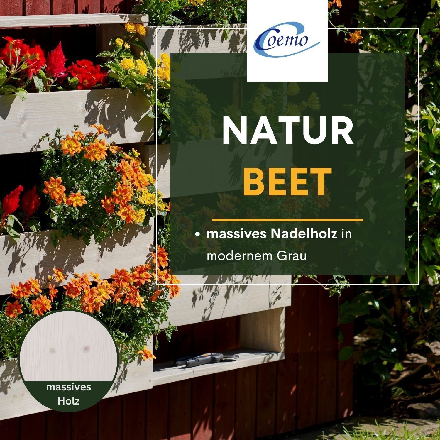 Coemo Hochbeet, Grau Vertikalbeet aus Holz mit 6 Pflanzkästen Hochbeet Blumenkasten