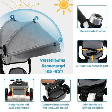 COSTWAY Dreirad, 4 in 1 Kinderwagen Lenkstange mit Dach