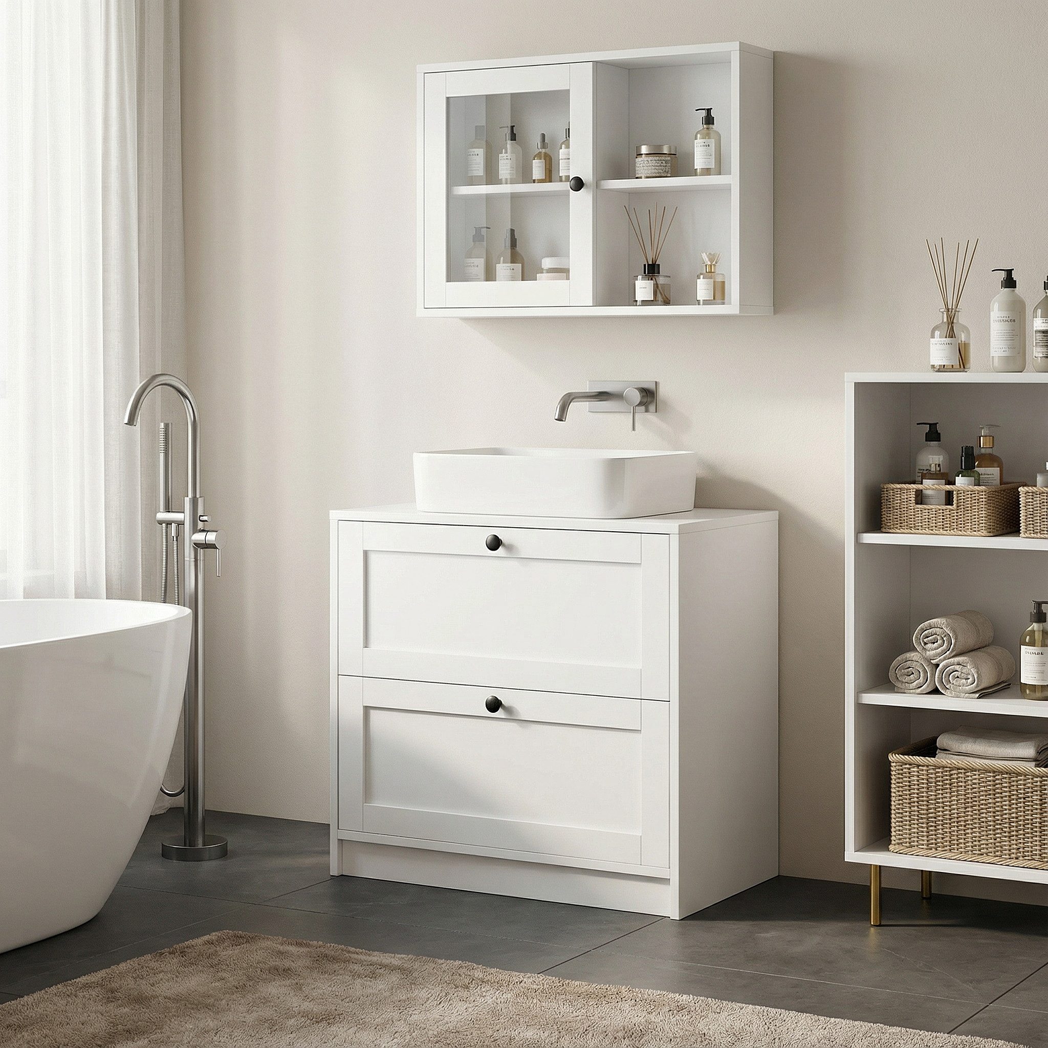 Hyaapwod Waschbeckenunterschrank Badezimmer Unterschrank mit Zwei Schubladen (1-St) 60 x 30 x 60 cm, Weiß