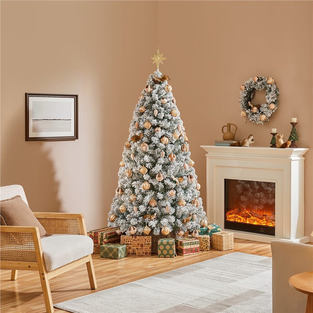 Yaheetech Künstlicher Weihnachtsbaum 183/213 cm H mit LED-Beleuchtung, Tannenbaum mit Schnee für Weihnachtsdekoration – Bild 3 von 5