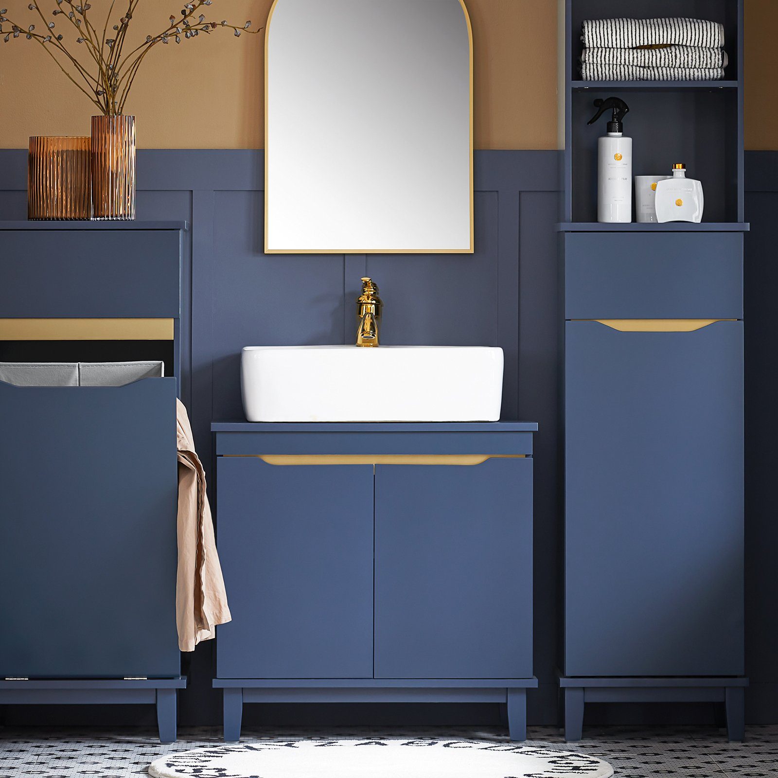 SoBuy Waschbeckenunterschrank mit 2 Türen Holz Blau 60 cm BZR113-B günstig online kaufen