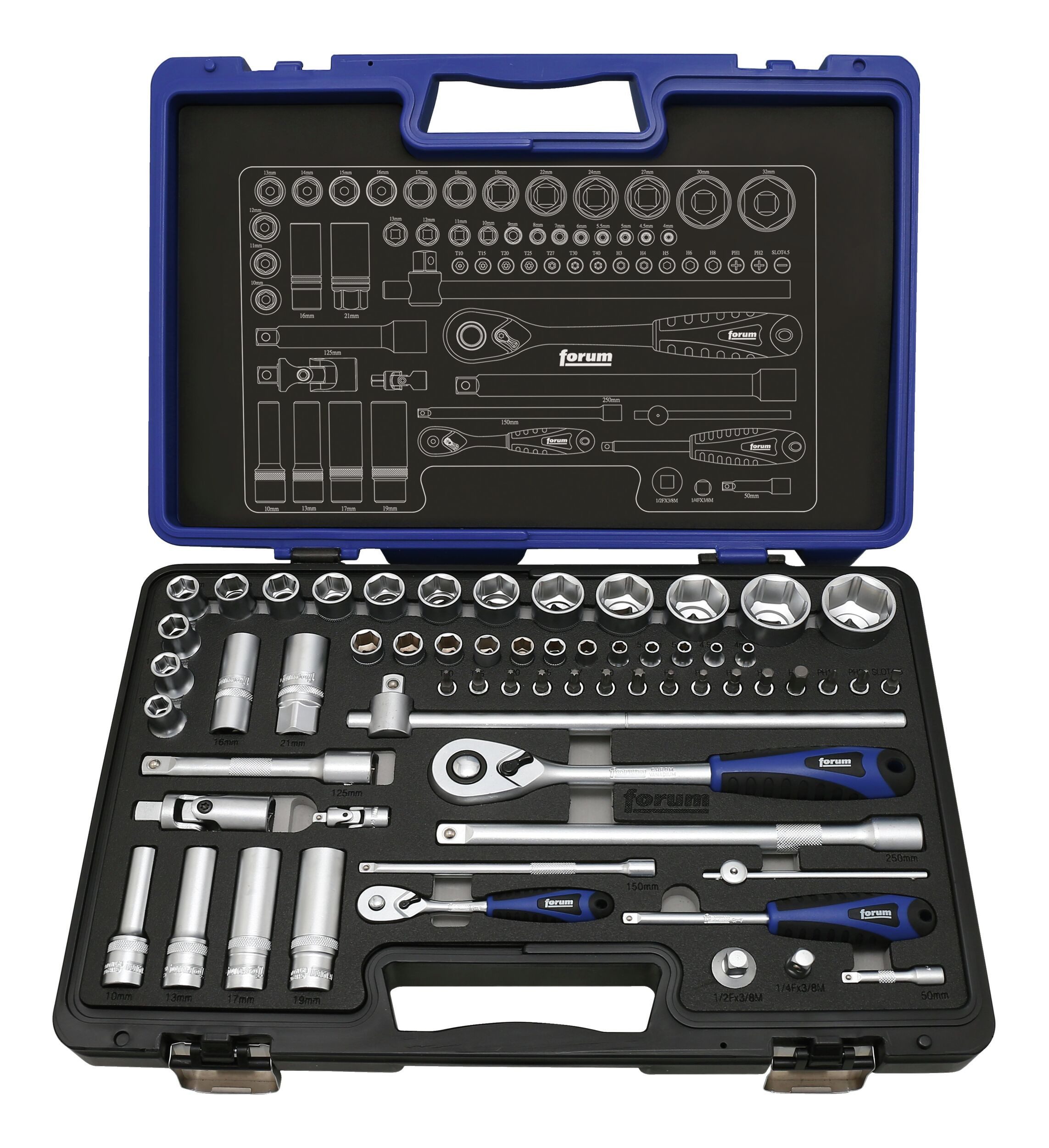Forum Steckschlüssel-Garnitur Torx – 24-teilig, 1/4+1/2 Zoll Antrieb, Für Schraubenschlüssel