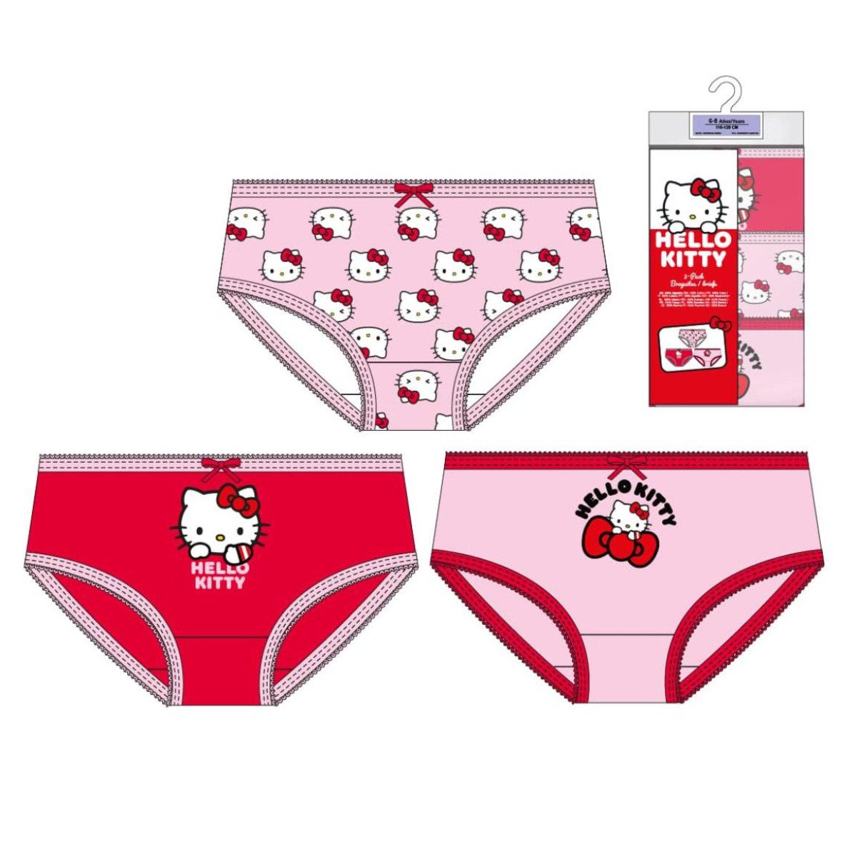 Cerda Slip Hello Kitty Baumwolle Unterwäsche Kinder Mädchen – Set mit 3 Slips