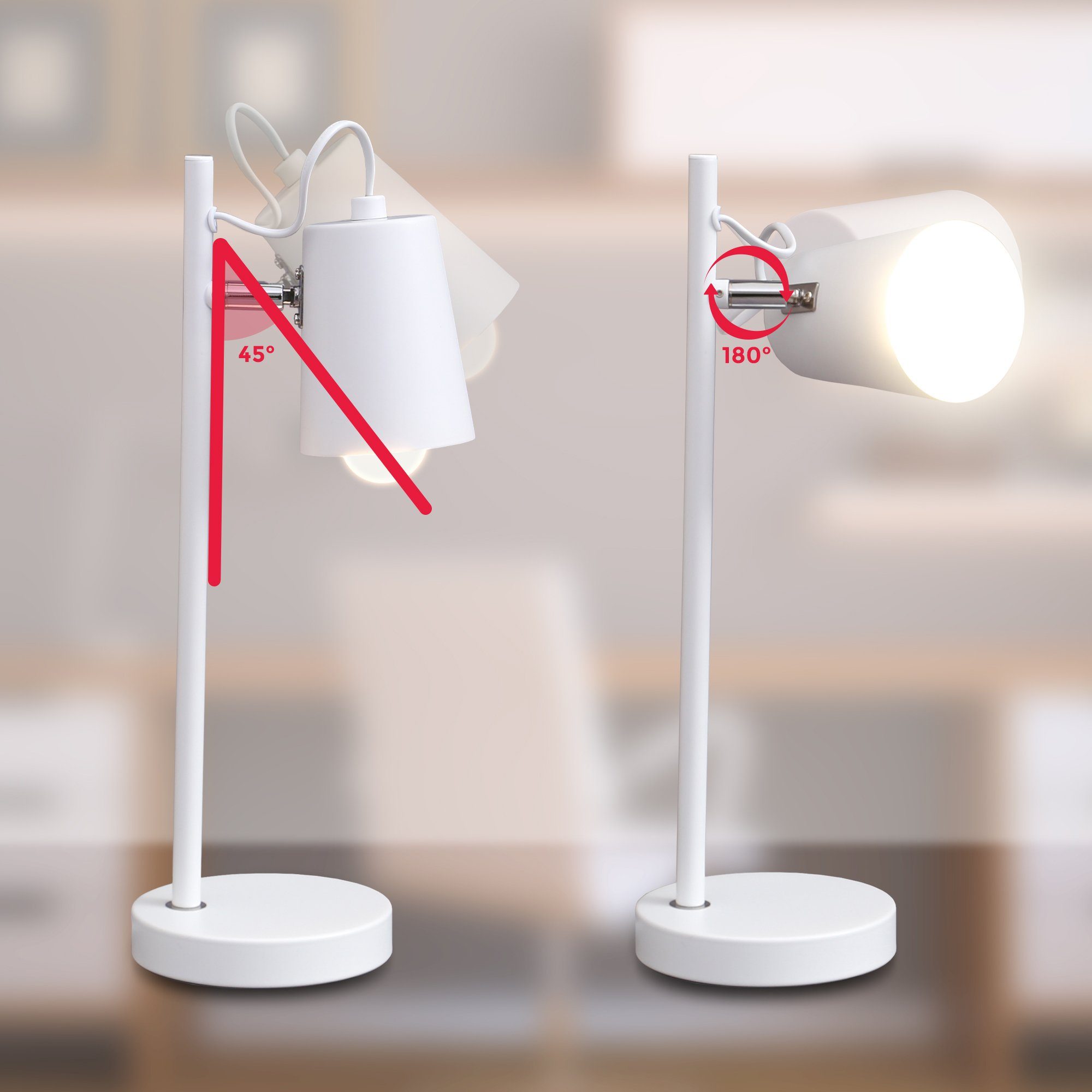 Schwenkbar ohne Tischlampe Leselampe Leuchtmittel, LED E14 Weiß LED Schreibtisch-Lampe B.K.Licht Tischleuchte,