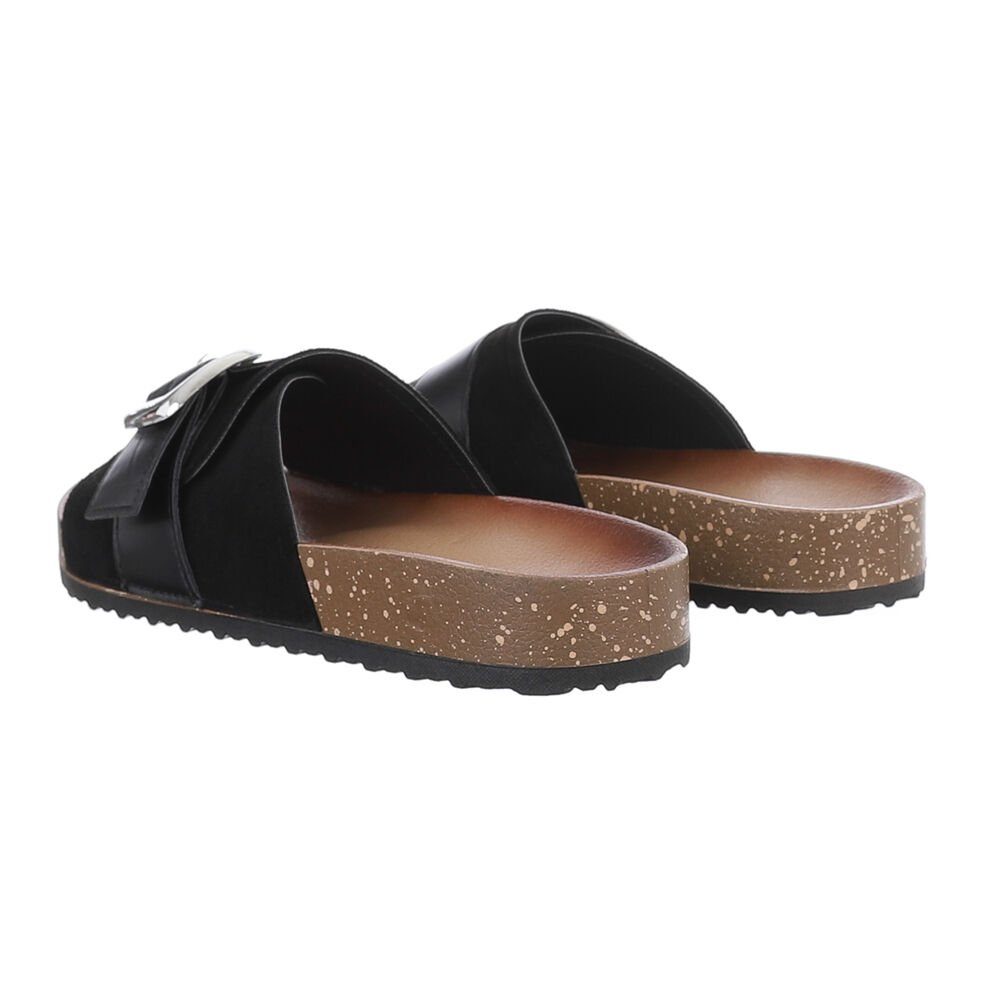 Ital-Design Damen Mules Freizeit Pantolette (85878329) Flach Pantoletten in Schwarz