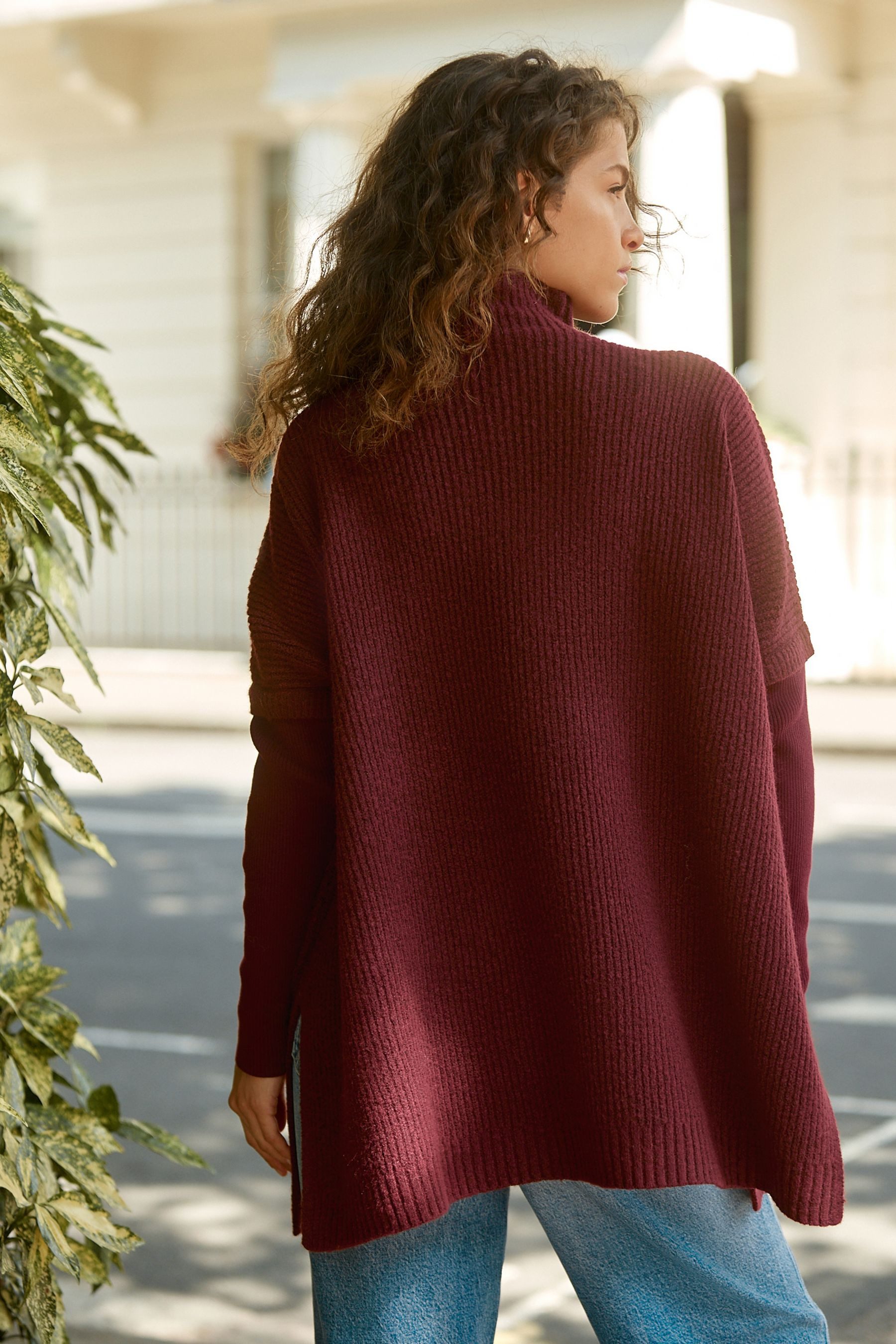 Next Strickponcho Gerippter Poncho mit vorgetäuschten Lagen (1-tlg)