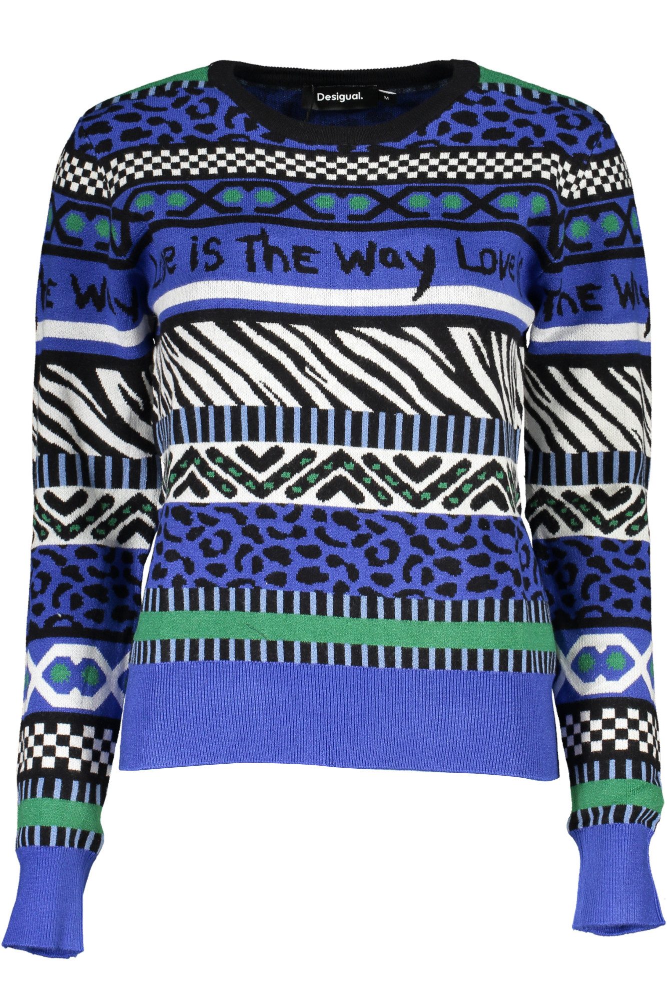 Desigual Strickpullover Stylischer Damenpullover in Blau mit Kontrastdetails und Rundhals