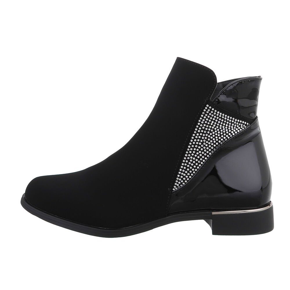 Ital-Design Damen Elegant Stiefelette Blockabsatz Flache Півчобітки in Schwarz